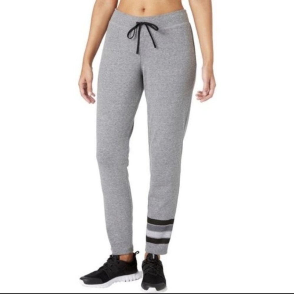Reebok Gray Track Pants with Black Stripes